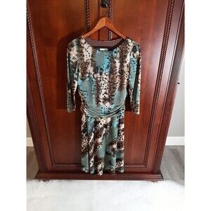 Robert Ribkoff Womens Size 6 Dress Ruched Waist Brown/Beige/ Turquoise